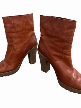 Coach Women's Brown Leather Block Heel Ankle Boots
